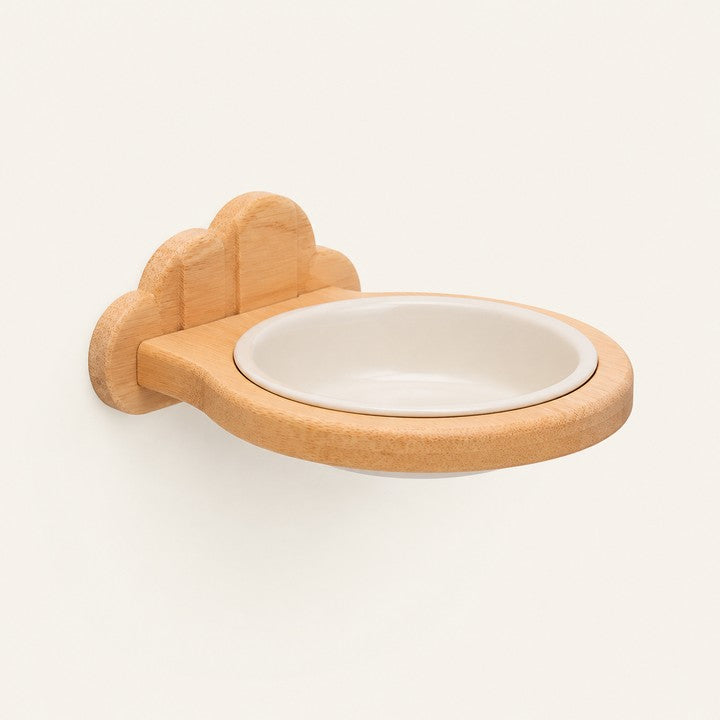 WanderPaws Natural Wood Mounted Cat Bowl
