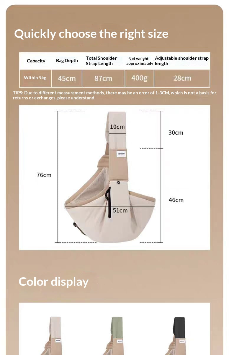 Minimalist Crossbody Pet Sling - Size