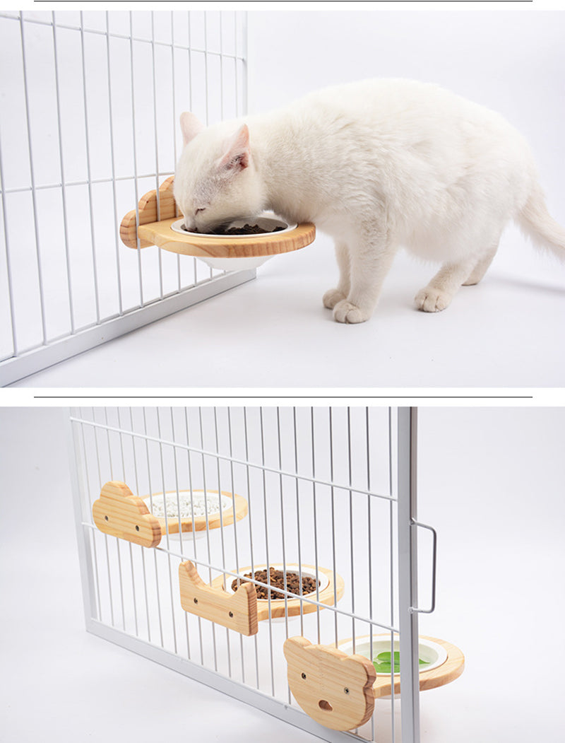 Natural Wood Mounted Cat Bowl - Lifestyle